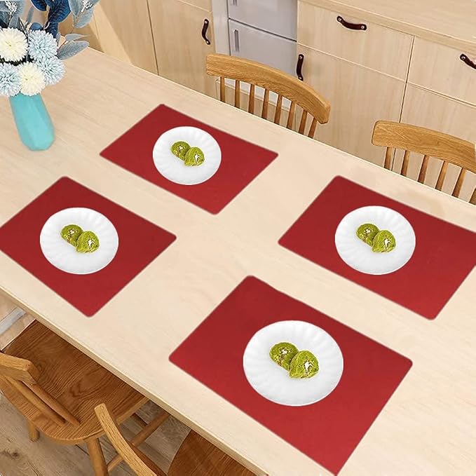 IYYI Silicone Placemats, Dining Placemats Set of 4, Waterproof Placemats for Kids, Non-Slip Silicone Mats for Dinner Table, Heat Resistant & Dishwasher Safe (Wine Red, 17.6" ×12.5")