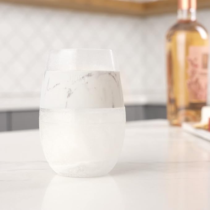Host Plastic Stemless Wine Glasses - Double Wall Insulated FREEZE Drink Chiller Marble Wine Cup with Freezing Gel, Wine Glasses for Red and White Wine, 8.5 oz, Marble