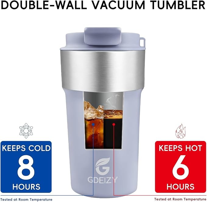 Insulated Travel Coffee Mug, 17oz Stainless Steel Leakproof Flip Straw Cup | Double Wall Vacuum Insulated, BPA-Free Material, Reusable Tumbler for Hot & Cold Drinks, Classic Black, Fits Car Cup Holders