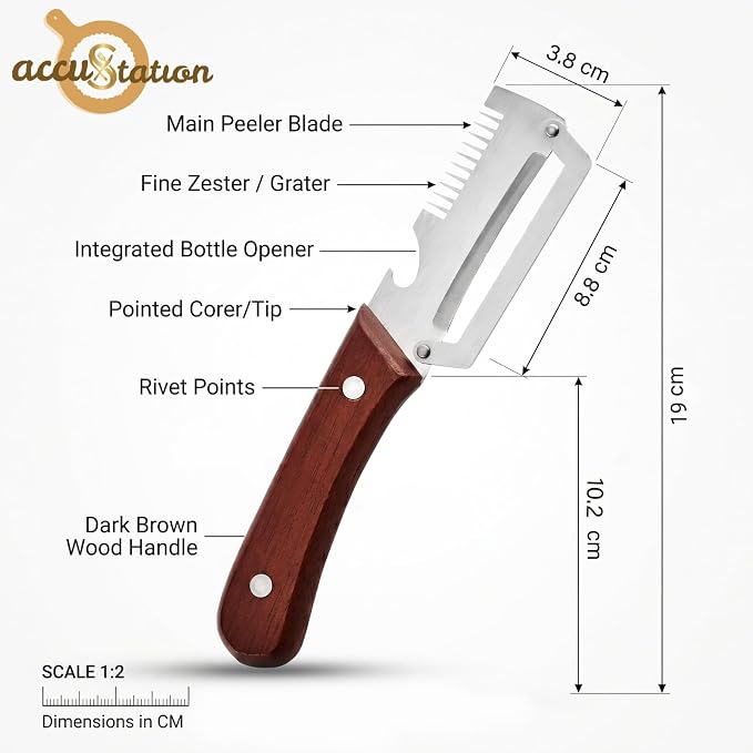 Multifunctional Vegetable Peeler with Wooden Handle | Bottle Opener, Vegetable Slicer, Cabbage Shredder, Stainless Steel, Kitchen Essentials 2026