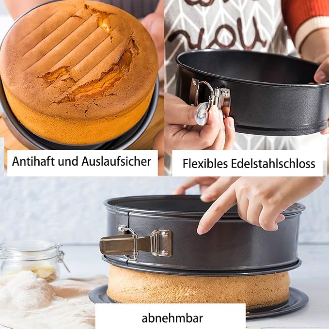 Round Springform Pan, Round Cake Pan, Springform Pan 3-Piece Set (12.5 Cm/4.92 In), (18 Cm/7.08 In), (22.3 Cm/8.8 In) Baking Pans with Removable Flat Base