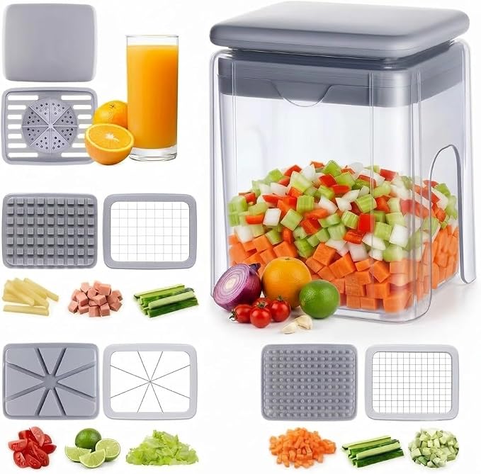 13-in-1 Vegetable Chopper with Container – Manual Veggie & Onion Food Chopper, Multifunction Vegetable Dicer for Fast Meal Prep, Kitchen Chopper with Stainless Steel Blades