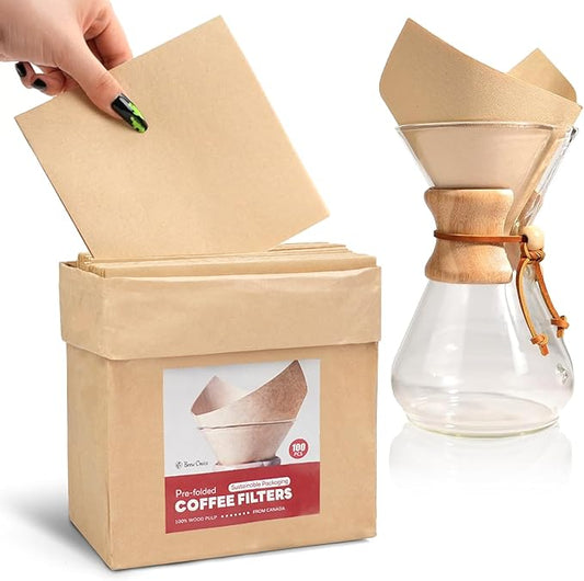 100ct Cone Coffee Filters, for Chemex Pour-Over Coffee Makers | Upgraded Thickness & Purer Taste, Compatible with Most Cone-Shaped Pour-Over Coffee Makers, Convenient Pre-Folded Design