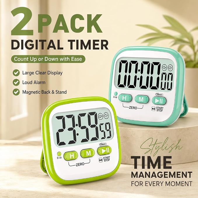 2 Pack Classroom Timers for Kids Teachers, Magnetic Countdown Digital Kitchen Timer for Cooking, Study, Exercise, Games, Time Mangement - Loud/Silent Mode - Battery Included
