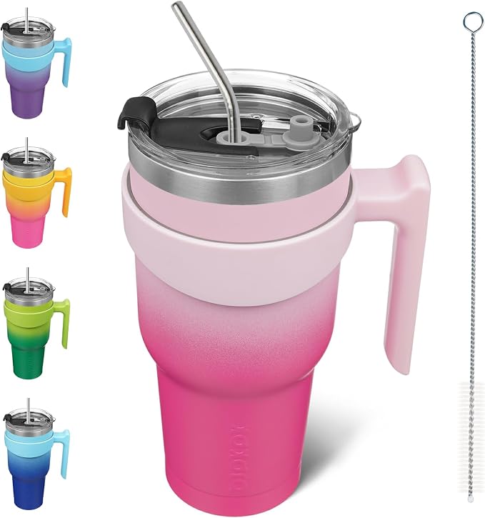 BJPKPK 40 oz Tumbler with Handle & Straw, Insulated Stainless Steel Mug | Double Wall Vacuum, Keeps Hot/Cold, Thermal Cup, BPA Free, Dishwasher Safe, Cupholder Fit, Coffee & Travel, Cherry Blossom