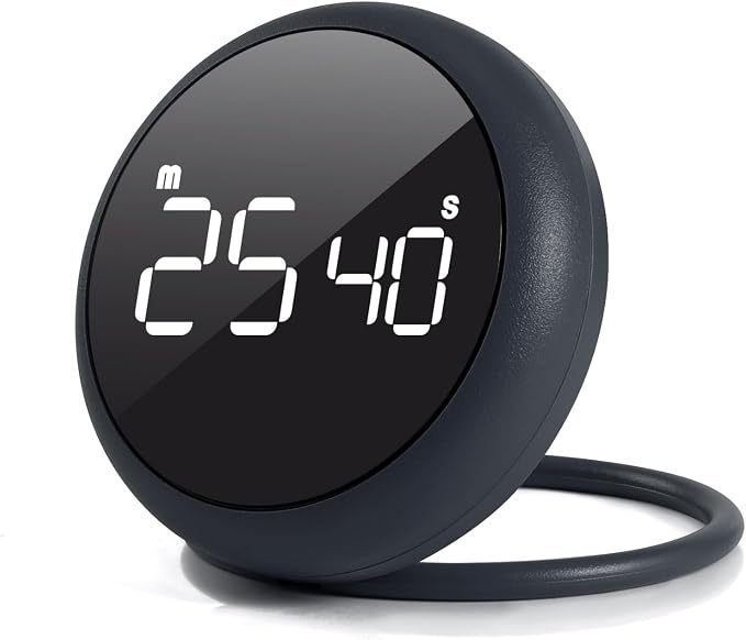 Stell Gray Quick Que Kitchen Timers, Visual timers Large LED Display Magnetic Countdown Countup Timer for Classroom Cooking Fitness Baking Studying Teaching, Easy for Kids and Seniors (Steel Gray)
