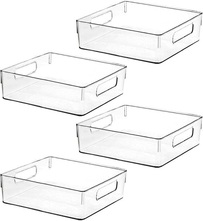 Clear Plastic Storage Bins, Pantry Organizers and Storage, Kitchen Organization and Storage Containers Bins for Organizing, Fridge, Freezer, Bathroom, Pantries, Medicine Cabinet Organizer Bin
