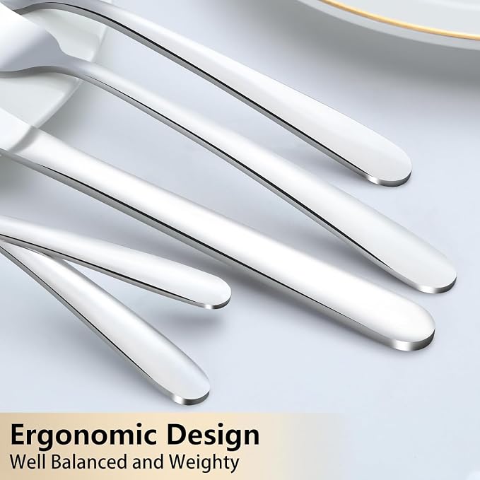 Pleafind 60-Piece Silverware Set Service for 12 - Stainless Steel Flatware Set with Forks, Spoons & Table Knives, Mirror Polished Cutlery Utensil Sets for Home and Restaurant, Dishwasher Safe