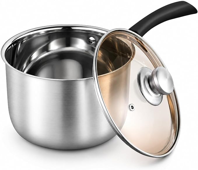 Herogo 3 Quart Saucepan, 18/10 Stainless Steel Sauce Pan Pot with Lid, 3Qt Saucepan for Gas Electric Stove Top Camping, Healthy & Rust Free
