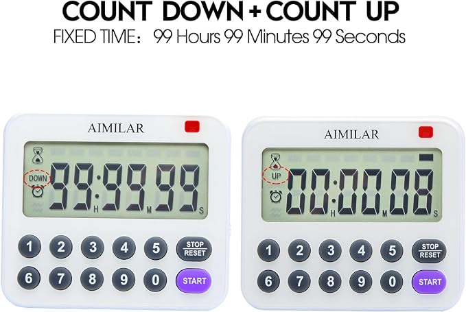 AIMILAR Magnetic Digital Kitchen Timer with Direct Numerical Keypad, Loud Alarm - 99Hr Countdown Count Up Timer for Cooking Baking Classroom, Batteries Included