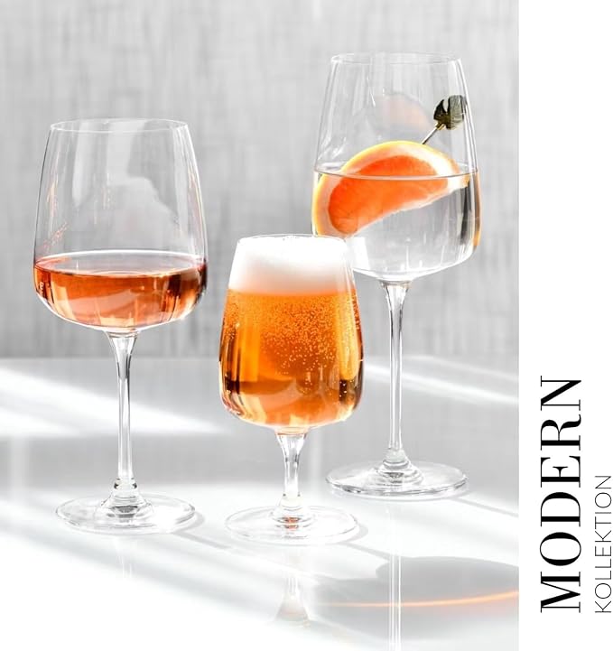 Krosno White Wine Glasses Set of 4, 16.2 oz, Modern Collection | Red Wine Glasses, Rosé, Cocktails, Aperol, Water, Glass, Lead-Free Crystal, Dishwasher Safe, Idea Reaglo