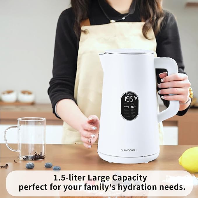1.5L Electric Kettle Temperature Control, Porcelain White | Double Wall Cool Touch Teapot, Fast Boil, 5 Temperature Control, LED Display, Auto Shut-Off & Keep Warm