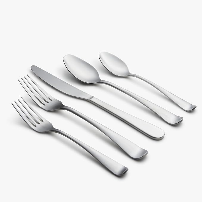 Cambridge Rhiannon Satin 45-Piece 18/0 Silverware Set for 8, Flatware | silver, dishwasher safe | includes knives, forks, and spoons | heavy duty, cutlery set for kitchen and dining, utensil set