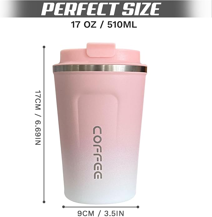 SPLMIFA Travel Coffee Mug Leak-Proof, Reusable Coffee Cups with Lids, Stainless Steel Vacuum Insulated Coffee Tumblers, Thermal Insulation Cup for Men and Women Hot & Cold Drinks(2nd-Pink White, 17OZ)