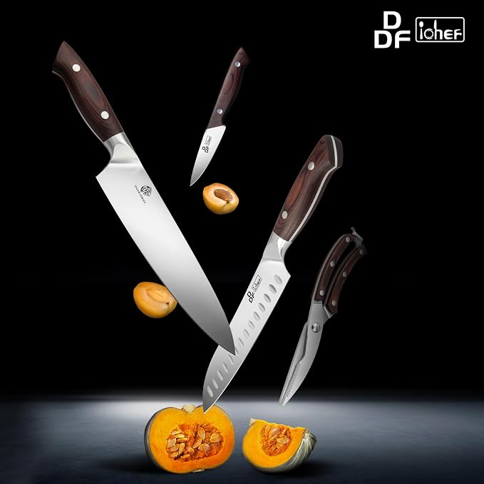 16-Piece Kitchen Knife Set, High-Carbon Stainless Steel, Pakkawood Handles | Ultra-Sharp Knife Block Set with Ergonomic Full-Tang Handles, Professional Knife Set with Block and Sharpener for Gifting