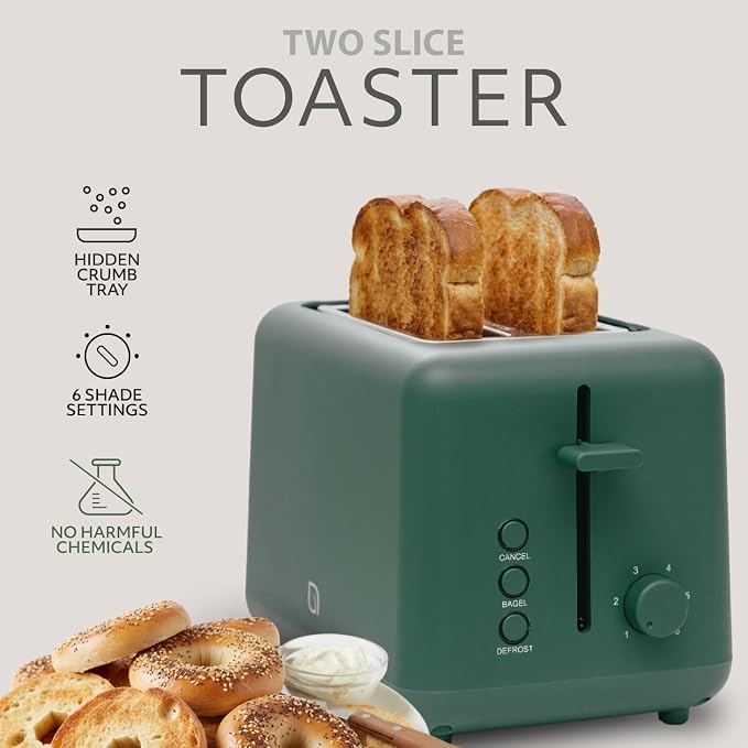 WILLOW Eco Series 2-Slice Toaster, Extra-Wide Slots for Bagels & Artisan Bread, 6 Shade Browning Settings, High-Lift Toast Boost, Removable Crumb Tray, Cancel/Defrost Buttons, Toaster 2 Slice