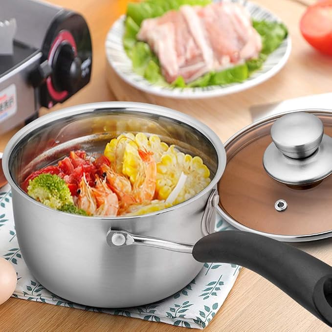 TeamFar Saucepan with Lid, 2 qt Sauce Cooking Pot Milk Pan Stainless Steel | Professional with Long Heatproof Handle for Home Kitchen Restaurant, Healthy & Non Toxic, Multi-use & Dishwasher Safe