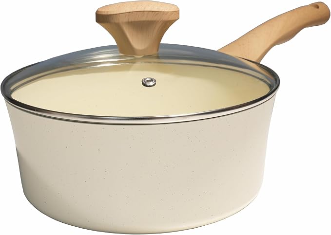 Nonstick Ceramic Saucepan with Lid 3.5QT | German Greblon Ceramic Nonstick Coating, Non Toxic Sauce Pot, PTFE, PFOA & PFAS Free, Induction Compatible.