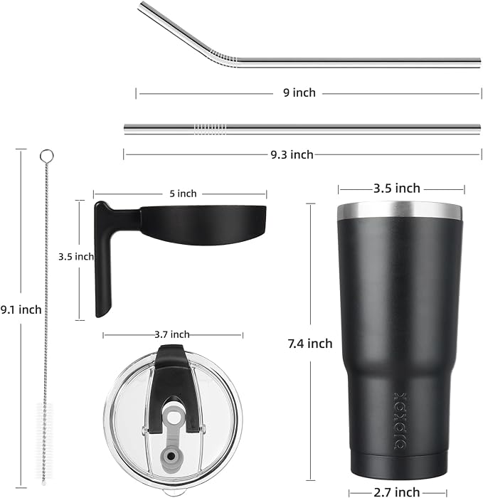 BJPKPK 20 oz Tumbler with Handle & Straw, Insulated Stainless Steel Mug | Double Wall Vacuum, Keeps Hot/Cold, Thermal Cup, BPA Free, Dishwasher Safe, Cupholder Fit, Coffee & Travel, Black
