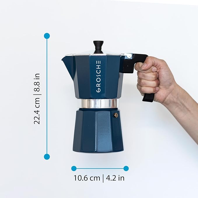 GROSCHE Milano Stovetop Espresso Maker Moka Pot 9 Espresso Cup, 15.2 oz, Blue. Stove top Coffee Maker Moka Italian Espresso greca Coffee Maker Brewer Percolator | Cuban Coffee Maker And Italian Moka Pot For Stovetop Espresso; For Gas, Electric, And Pro...