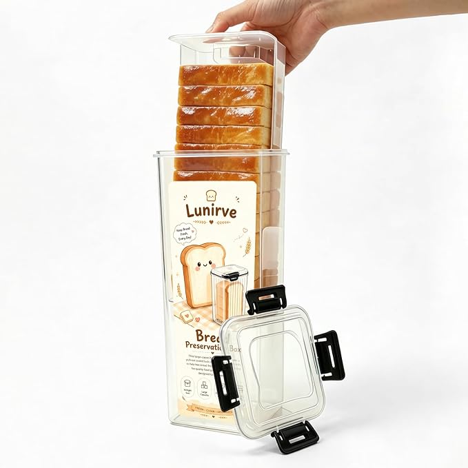 Plastic Bread Box Container with Pull Out Tray for Kitchen 1 Pack | Homemade Loaves and Baked Goods Breads Storage with Airtight Lid BPA Free