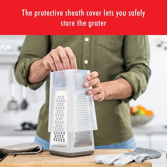 ZWILLING Z-Cut Tower Multifunctional Box Grater, Faster Grating Technology, Cheese Grater, Zester, Garlic grater, Slicer, Rasp Grater and more, Gray