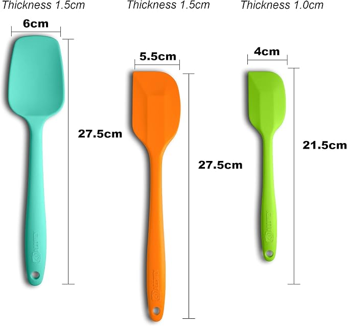 3-Piece Silicone Spatula Set, 600°F Heat Resistant, Multicolored | Stainless Steel Core, Silicone Rubber Spatulas for Nonstick Pans, Spatula, Spoonula and Mini Spatula for Cooking and Baking