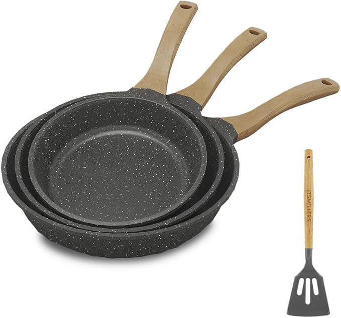 ITSMILLERS Kitchen Nonstick Cookware 3 Piece Omelette Pan Skillet Set, Nonstick Die-cast Deep Frying Pans set with Induction Bottom, 8, 9.5 & 11 Inches Frying Pans with Stay Cool Handles, PFOA Free
