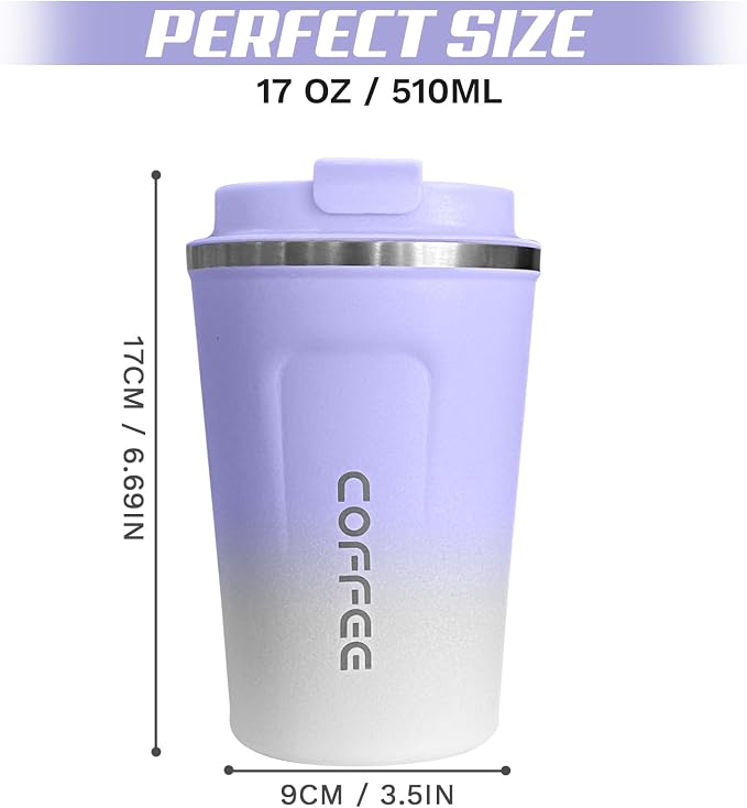 SPLMIFA Travel Coffee Mugs Leak-Proof, Reusable Coffee Cup with Lids, Stainless Steel Vacuum Insulated Coffee Tumblers, Thermal Insulation Cup for Men & Women Hot & Cold Drinks(2nd-Purple White, 17OZ)