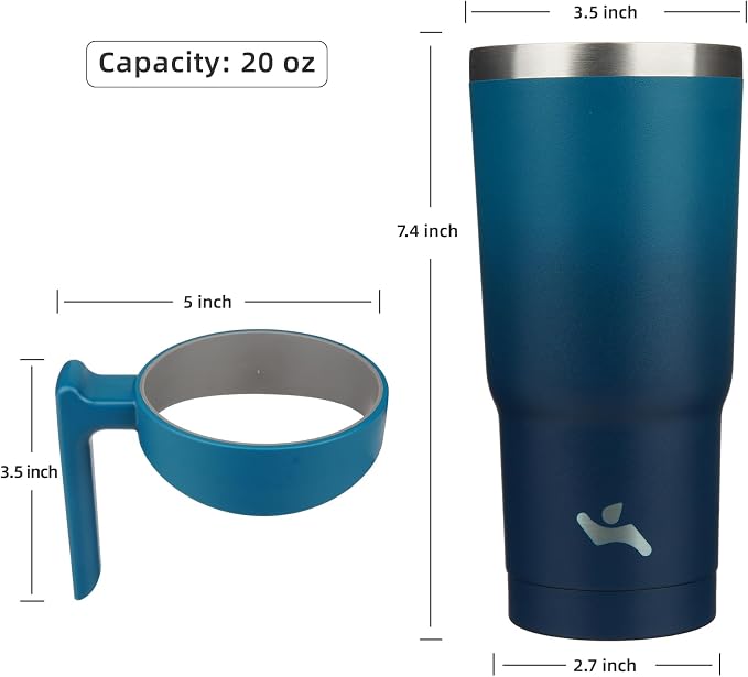 Konokyo 20 oz Tumbler with Handle and Straw, Insulated Travel Mug | Indigo Black; BPA-free, leak-proof tumbler with 2 lids, 2 straws, cup holder fit for coffee, office, travel & daily use
