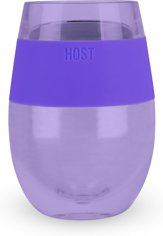 Host Cooling Cup Set of 1 Plastic Double Wall Insulated Freezable Drink Chilling Tumbler with Freezing Gel, Wine Glasses for Red and White Wine, 8.5 oz, Translucent Purple