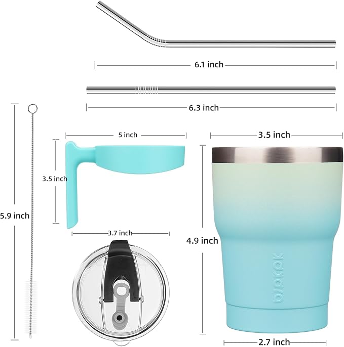 BJPKPK 10 oz Mini Tumbler with Lid, Straw & Handle, Insulated Steel Cup | Small, Spill Proof, Leak Proof, Thermal, Double Wall Vacuum, Sweatproof, Dishwasher Safe, BPA Free, Mint