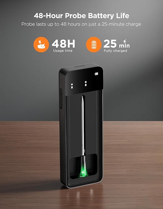 GoveeLife Smart Bluetooth Wireless Meat Thermometer Digital with App Alerts | WiFi Unlimited Range, IP68 Waterproof, Charge Magnetic Base, Timer Mode, Kitchen Thermometer Suitable for BBQ, Grill, Smoker