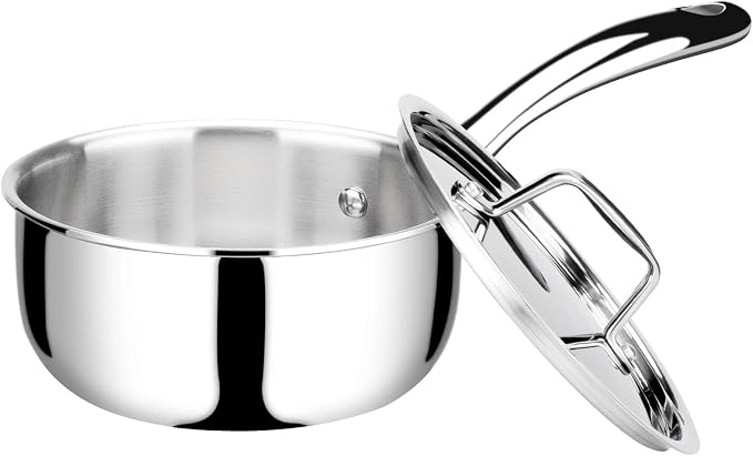 Duxtop Tri-Ply Stainless Steel Saucepan with Lid, 1.6 Qt Induction Pot | Whole Clad Saucier Pan, Dishwasher and Oven Safe, Stay-Cool Handle