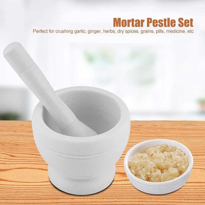Mortar and Pestle Set, Manual Garlic and Seasoning Grinder with Non Slip Base Grinding Bowl for Crushing Seasonings, Making Paste, Guacamole and More (White)