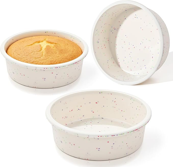 Vinino 6 Inch Round Cake Pan Set, 3 Pack Silicone Mold with Metal Frame | Great for Multiple Cake Creations, Cheesecake, Desserts and Everyday Baking with Easy Cleanup
