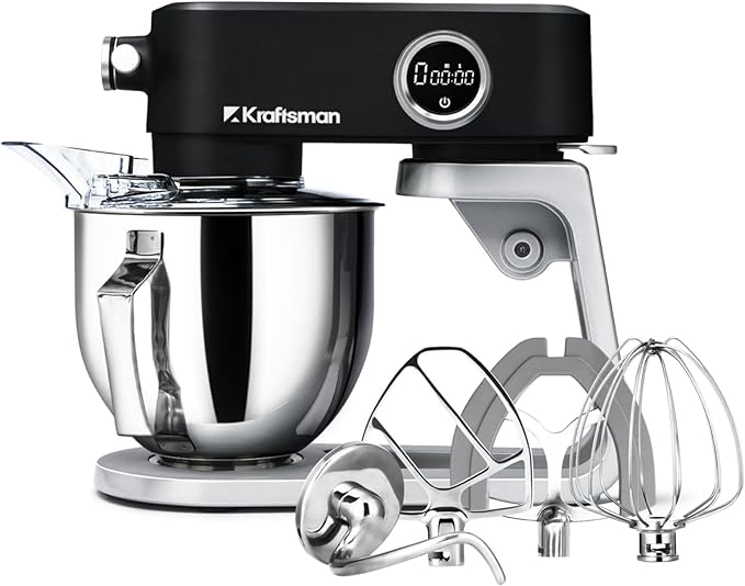 Stand Mixer Powerful DC Motor, Heavy Duty Dough Mixer 5.3 QT | Multifuncational Kitchen Mixer with 4 Stainless Steel Attachments and Universal Hub, Quiet Operation with Timer, 8-Speed