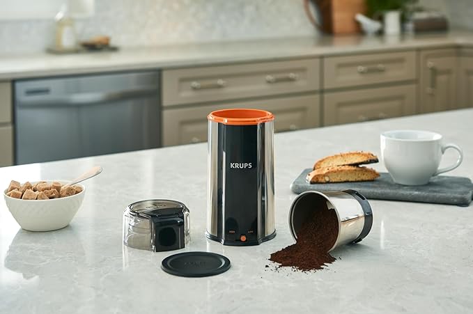 KRUPS Silent Vortex Coffee Grinder 2-Speed Removable Bowl | 8× quieter operation, Dishwasher-safe bowl with storage lid, 240 watts, Fits 12 cups,