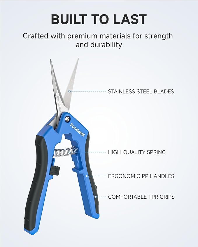 Fondwell 6.5" Gardening Scissors Trimming Shears: 2 Pack of Trimming Scissors for Buds - Comfortable Hand Pruners with Curved Blades | 2-Pack Plant Snips, Ultra-Sharp Micro-Tip Curved Blades, Comfortable Use, Safety - Best for Precision Cuts in Tight S...