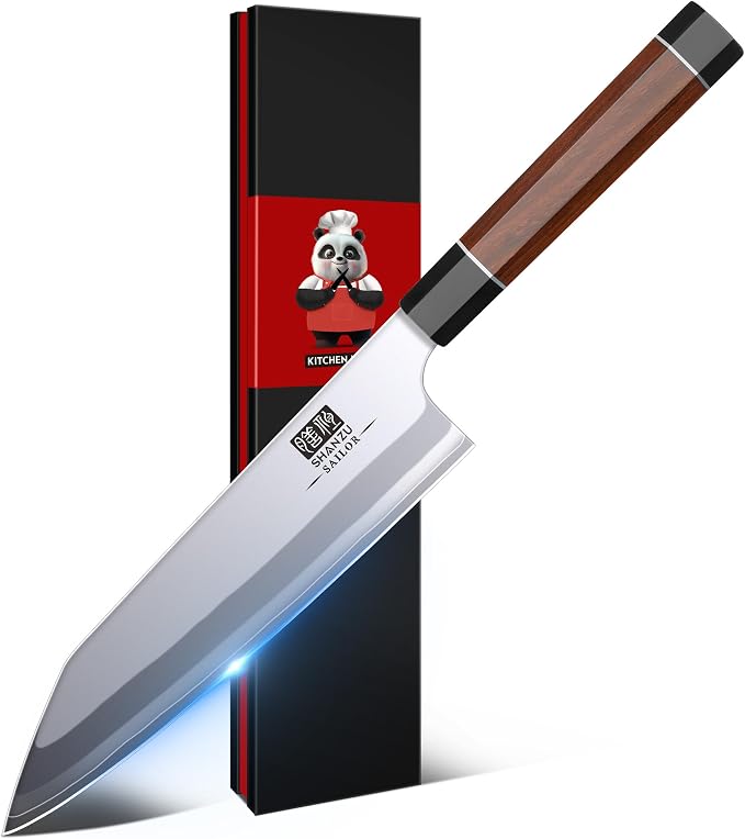 SHAN ZU 8 Inch Japanese Chef Knife, 9 Layers 10Cr15MoV High Carbon Steel | Professional Kitchen Knife, Sharp Cooking Knife with Ergonomic Red Sandalwood Handle, Meat Cutting Sashimi Kiritsuke Knife