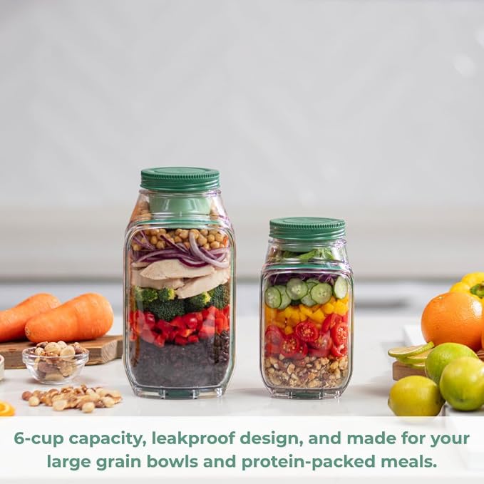 Prepara Classic Harvest Pod, 6 Cups, Green | Leakproof Meal Salad Jar On The Go