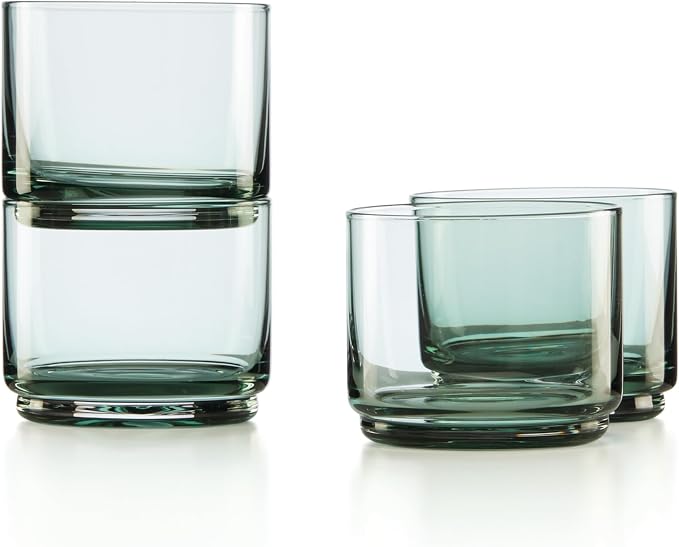 Lenox Tuscany Classics Stackable Drinkware, Glass, Dishwasher Safe, Short Glasses, Set of 4, Green (4 Piece)