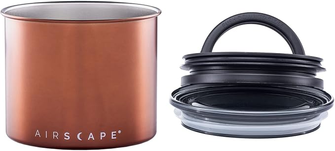 Planetary Design Airscape Stainless Steel Coffee Canister | Food Storage | Food Storage Container | US Patented Airtight Lid | Push Out Excess Air Preserve Food Freshness (Small, Brushed Copper)