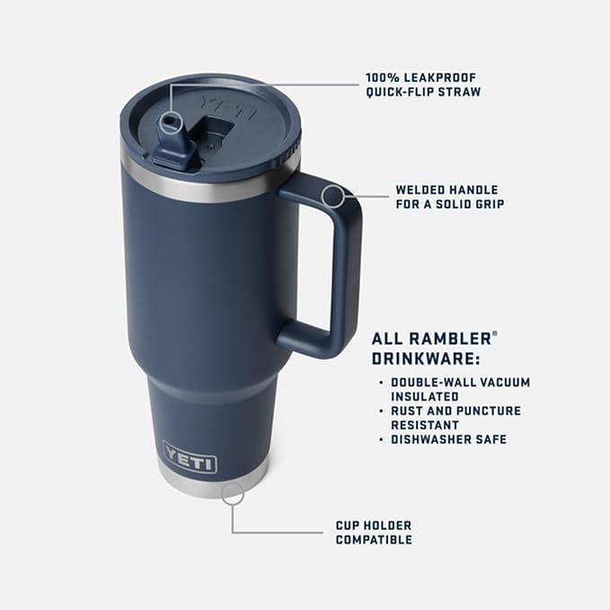 YETI Rambler 40 oz Travel Mug with Flip Straw Lid – Stainless Steel, Vacuum Insulated, Leakproof, Cup Holder Friendly, Venom