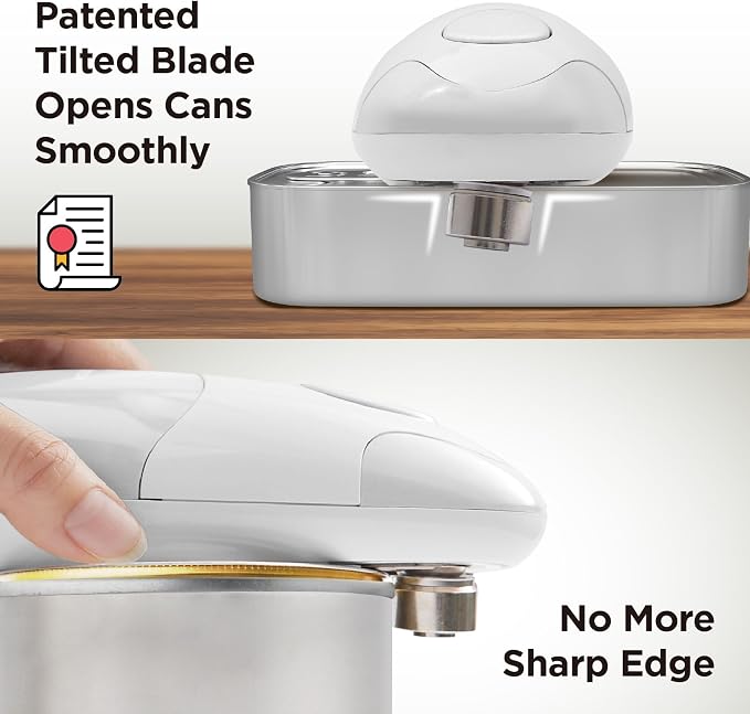 Kitchen Mama Auto Electric Can Opener, White | Automatic, Hands Free, Smooth Edge, Food-Safe, Battery Operated