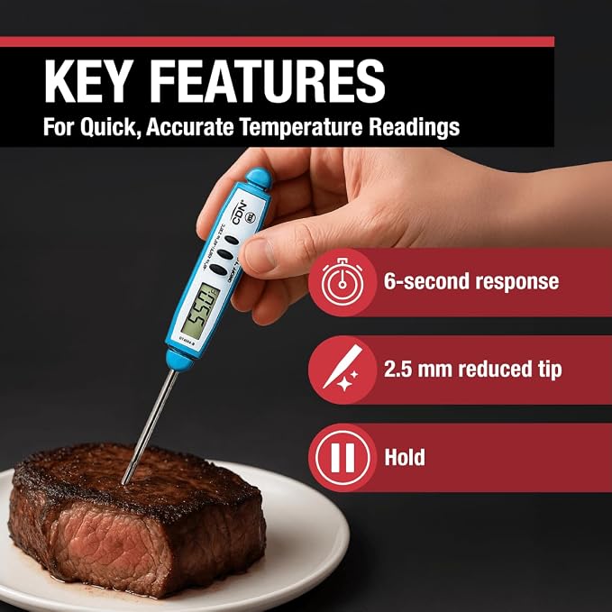 CDN ProAccurate® Instant Read Digital Pocket Thermometer for Meat, Cooking with 2.5mm Reduced Tip, Stainless Steel Stem, Fast Accurate Readings, Blue (DT450-B)