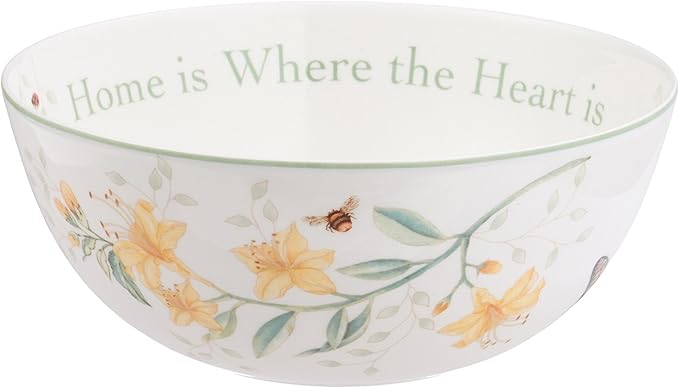 Lenox Butterfly Meadow "Home Is Where The Heart Is" Serving Bowl | 38oz capacity | 7.25 inch width | floral kitchen decor bowl, cookie jar and candy dish, gift for women