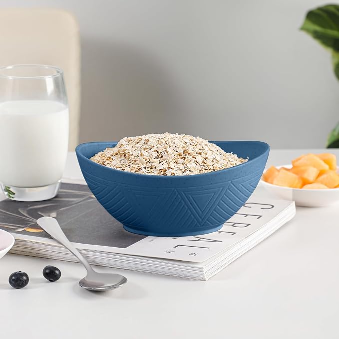 Wheat Straw Bowl 26 OZ - Unbreakable Serving Bowl Set of 4, Microwavable Bowls Set, Reusable Plastic Bowls for Cereal,Salad,Oatmeal,Soup, Kitchen Bowl (Blue)
