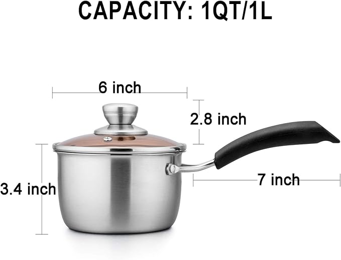 TeamFar 1 Quart Saucepan, Stainless Steel Saucepan with Lid | Small Sauce Pot Milk Pan Cookware for Home Cooking, Non Toxic & Healthy, Easy Clean & Dishwasher Safe