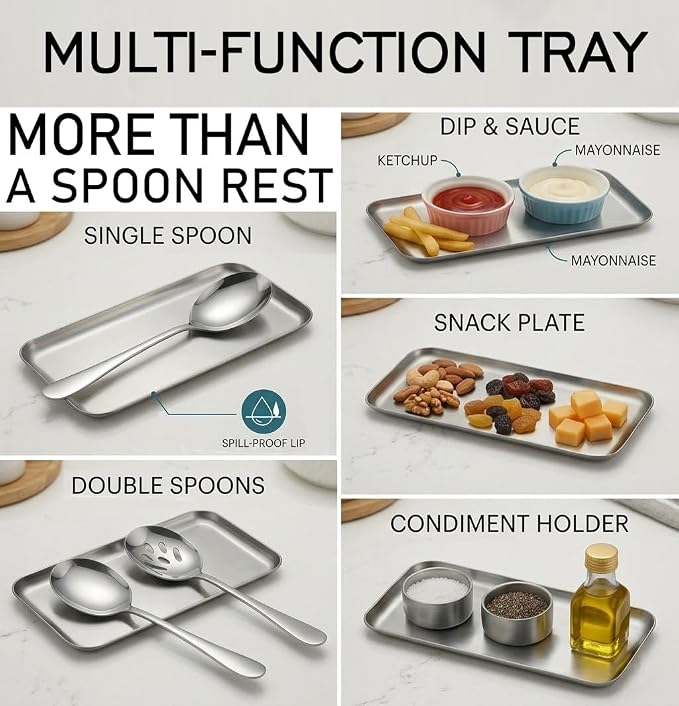 4-Piece Serving Spoons Set with 2 Spoon Rests, 18/8 Stainless Steel, 2 Slotted & 2 Solid Serving Spoons, Heavy Duty 304 Tableware for Buffet, Banquet & Kitchen Use